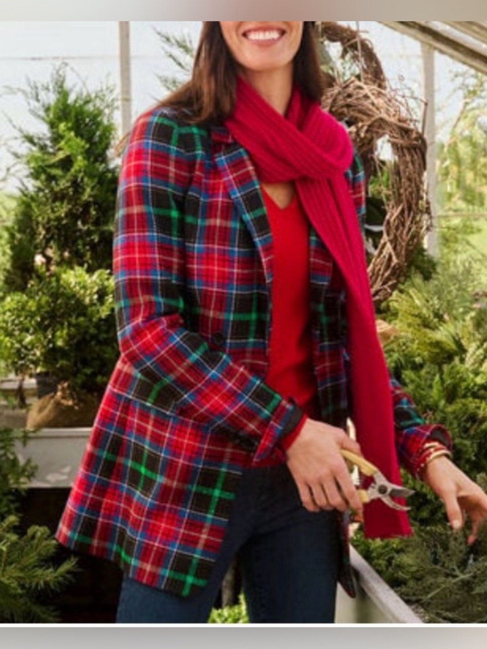 Talbots Tartan Log Fire Plaid Open Front Blazer 24W Holiday Heritage Preppy NEW